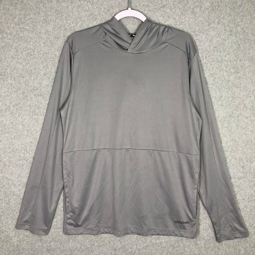 NEW Reebok Hooded Pullover Shirt Mens Medium Gray Performance Active Gym Thin